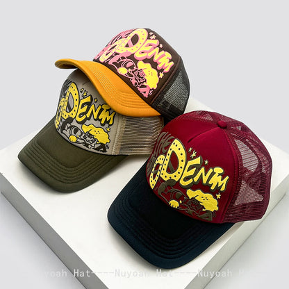 Unisex, interessant, 3D-printet bogstav, baseballkasketter, solskærm, tegneserie, åndbar, farveblok, trucker-kasketter, mesh, alsidig inderside
