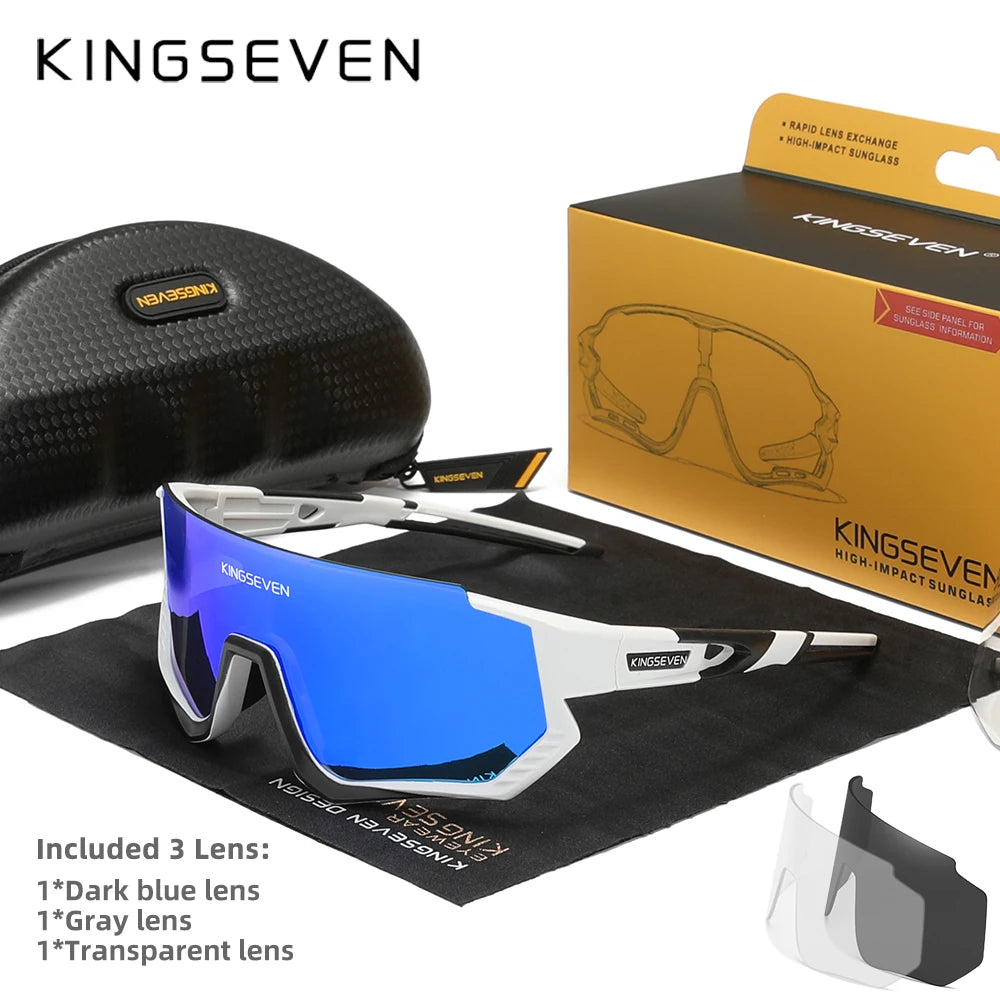 KINGSEVEN Cykelsolglasögon med UV-skydd för män och kvinnor, cykelglasögon, UV400, polariserade, fiske, cykling, klättring, stor ram, sportglasögon