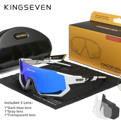 KINGSEVEN Cykelsolglasögon med UV-skydd för män och kvinnor, cykelglasögon, UV400, polariserade, fiske, cykling, klättring, stor ram, sportglasögon