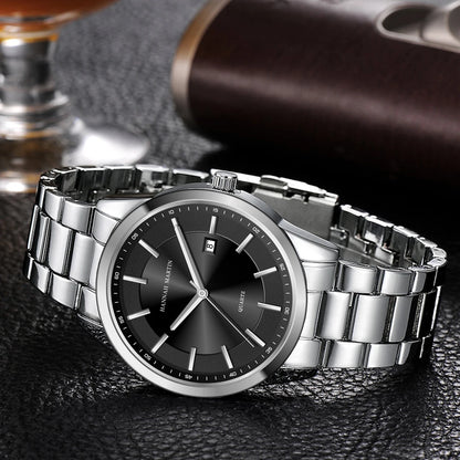 Relógio de quartzo HANNAH MARTIN, 40 mm, para homem, bracelete em aço inoxidável preto, resistente à água até 3 bar, estilo desportivo-chique