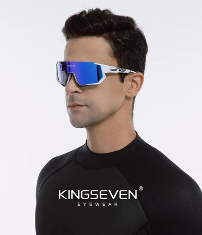 KINGSEVEN Cykelsolglasögon med UV-skydd för män och kvinnor, cykelglasögon, UV400, polariserade, fiske, cykling, klättring, stor ram, sportglasögon