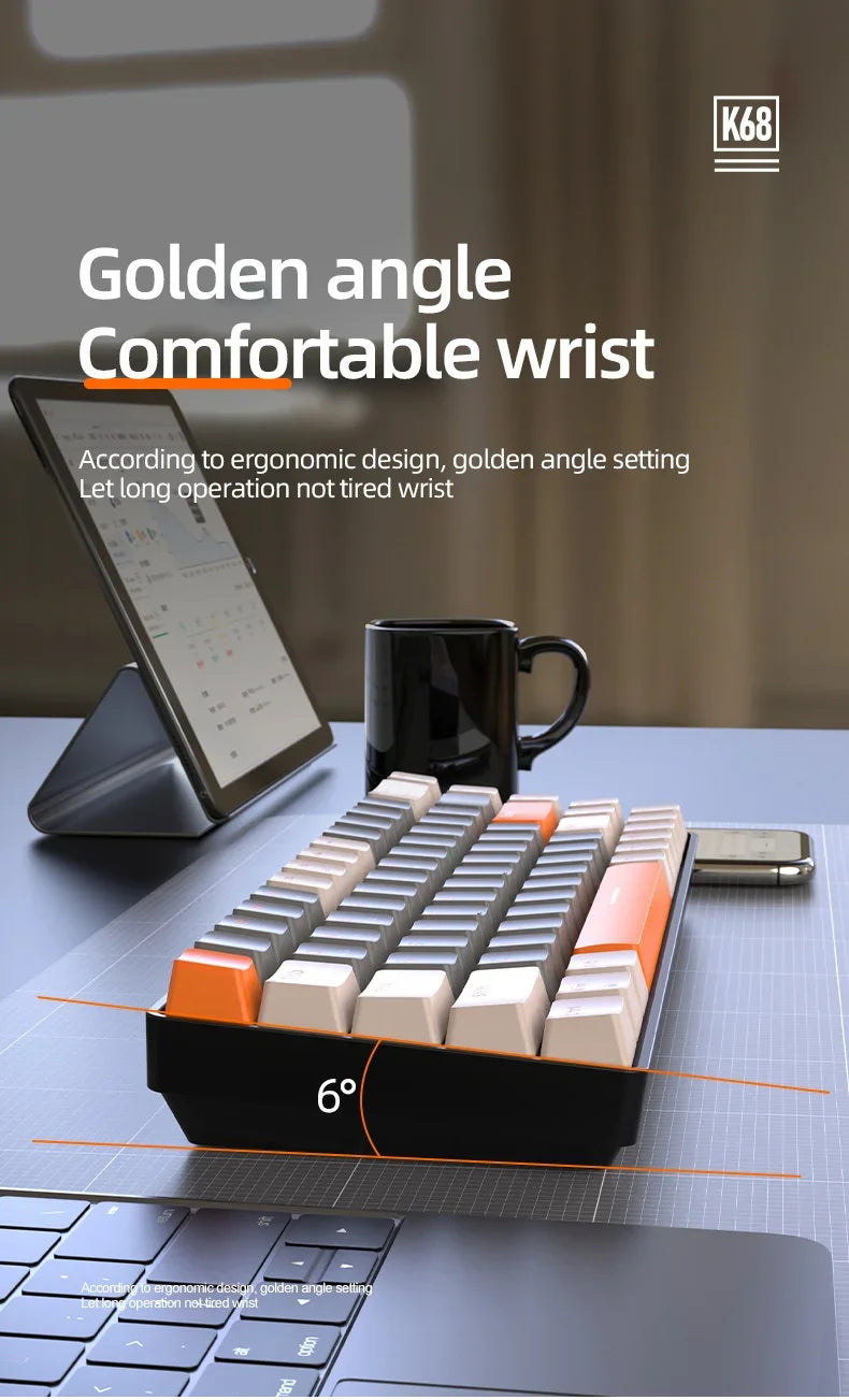 K68 2.4G/BT5.0 Wireless Gaming Mechanical Keyboard 68 Keys Hotswap Mini Gaming Mechanical Keyboard PBT Keycaps 65% Keyboards