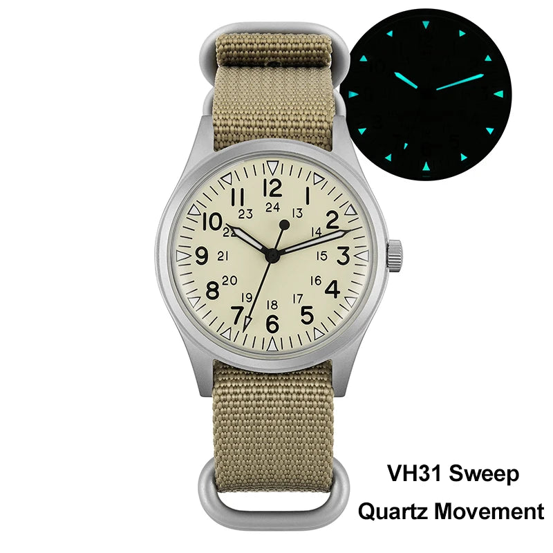 Militado ML07 Quartz Watches VH31/Miyota 2035 Movement Domed Sapphire Crystal Military Watch 100m Waterproof Luminous Mens Watch