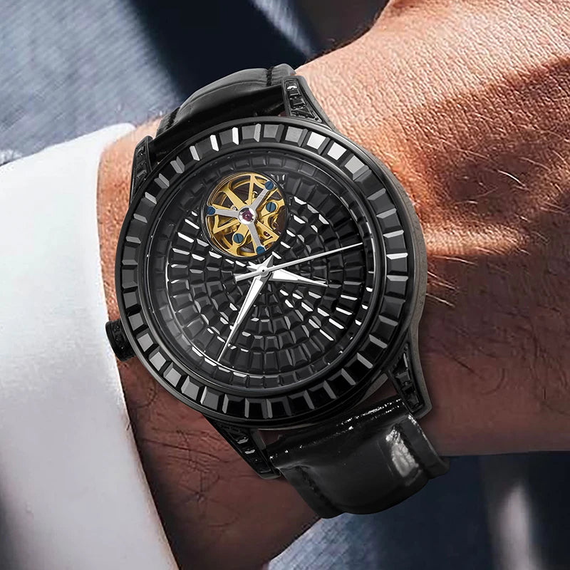 2025 New Haemmer Jacob Diamond Face Tourbillon Mechanical Men's Watch Men's Genuine Leather Glowing Mechanical Watch