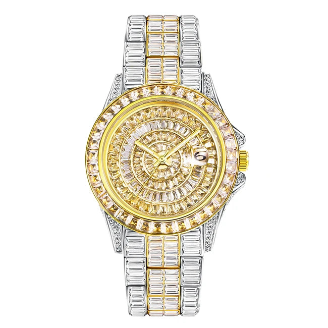 Full Iced Out Watches For Men Luxury Handmade Mosaic Diamond Silver Steel Watch Fashion Hip Hop Silver Automatic Date Male Clock