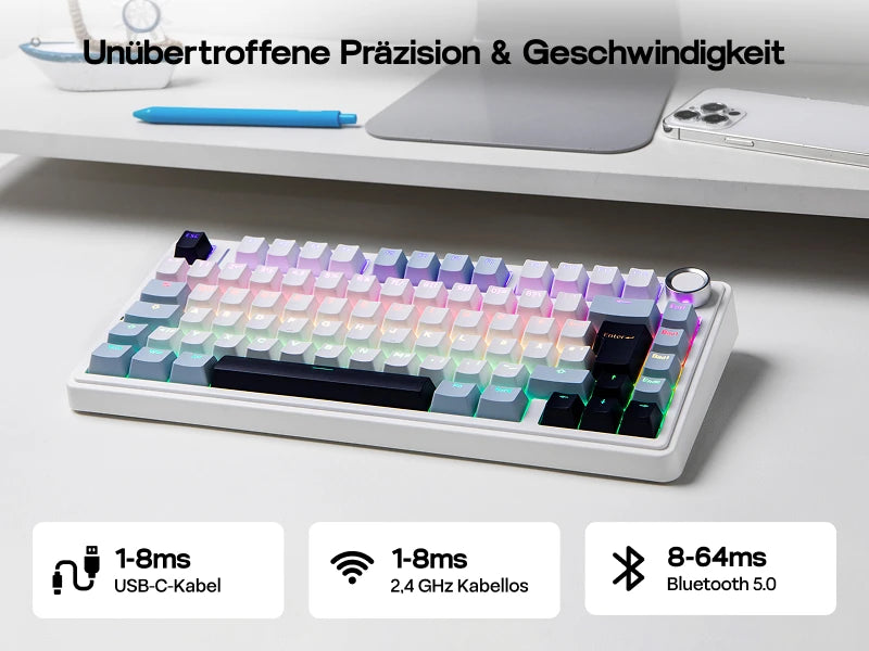 ISO-DE Layout EPOMAKER X AULA F75 75% German QWERTZ Hot-Swap Gasket Wired/Bluetooth/2.4G Wireless Mechanical Keyboard Knob/RGB