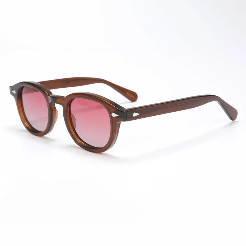 Polariserade solglasögon för män och kvinnor, Johnny Depp-inspirerade solglasögon i Lemtosh-stil, retro, runda, acetatbåge, UV400-glas, Oculos