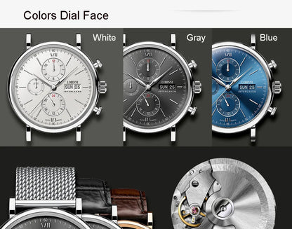 Luxury Brand Switzerland LOBINNI Perpetual Calendar Seagull Automatic Mechanical Men's Watches Sapphire Multi-function L13019-11