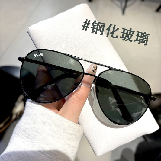 2026 New Glass Sunglasses For Men Fashion With UV Protection Large Frame Refreshing Sunshade For Driving Pilot Style Glasses