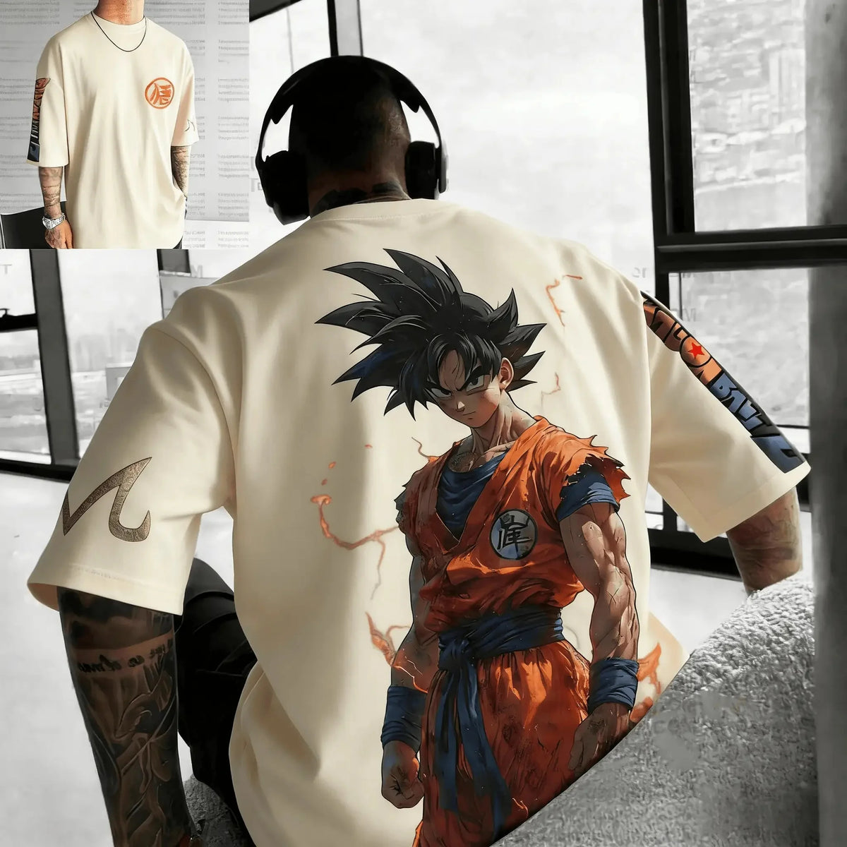 Tricou vintage pentru bărbați cu motiv anime „Goku rănit în bătălia de vară din Dragon Ball”, din bumbac pur, casual, lejer, sportiv, pentru uz zilnic