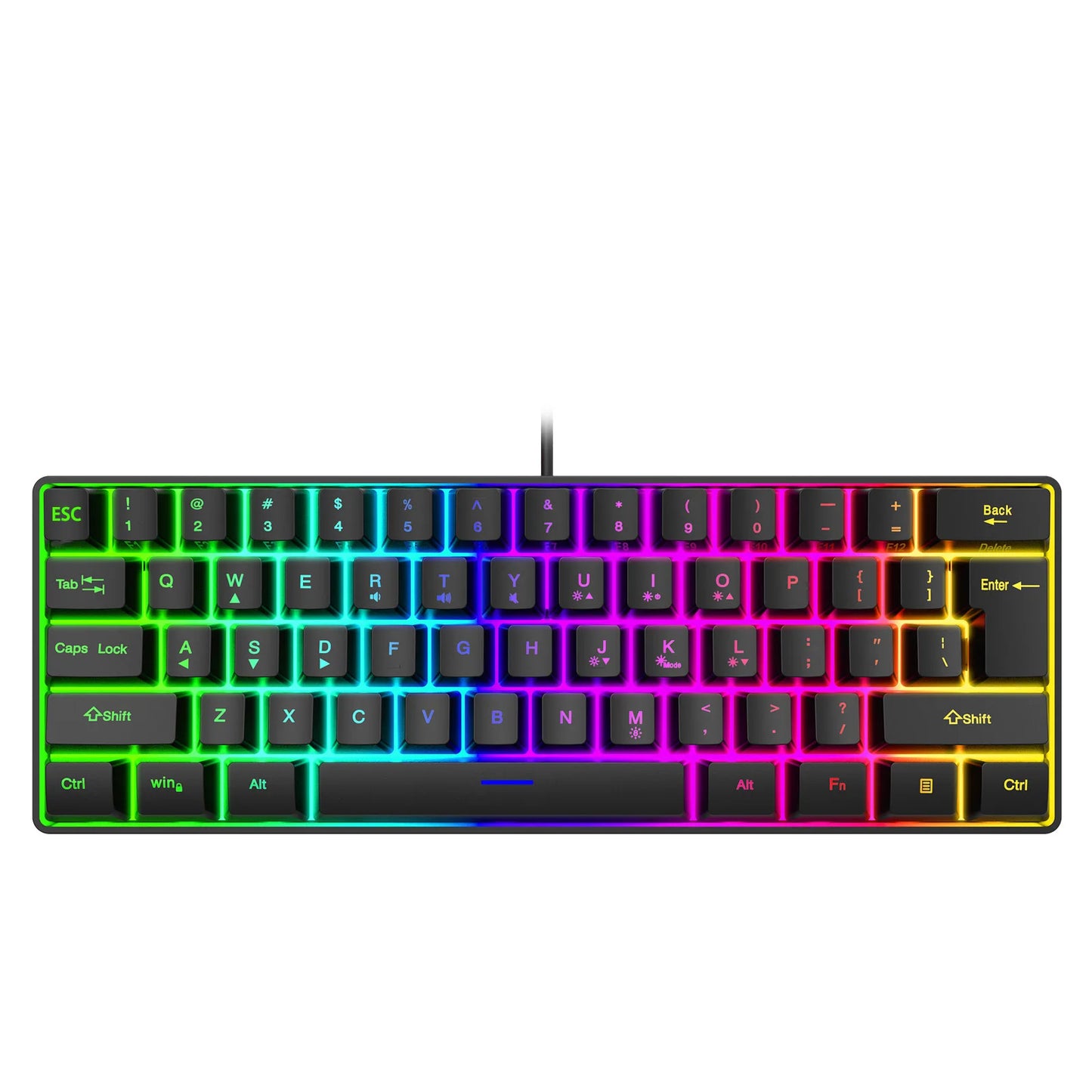 Russian Keyboard English RGB Lighting 61 Keys 60% Layout Gaming Keyboard ISO USB Wired Full Key No Impact K401 For Game Office