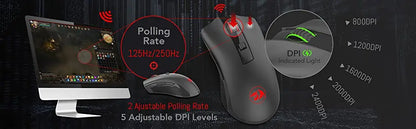 Redragon M652 Optical 2.4G Wireless Mouse with USB Receiver, Portable Gaming & Office Mice, 5 Adjustable DPI Levels