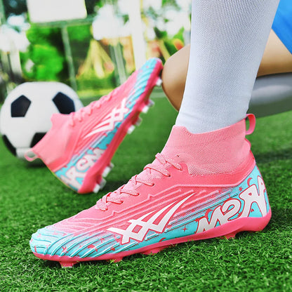 Chaussures de football pour hommes et femmes, chaussures de sport à crampons longs, idéales pour les étudiants, les matchs et l'entraînement.
