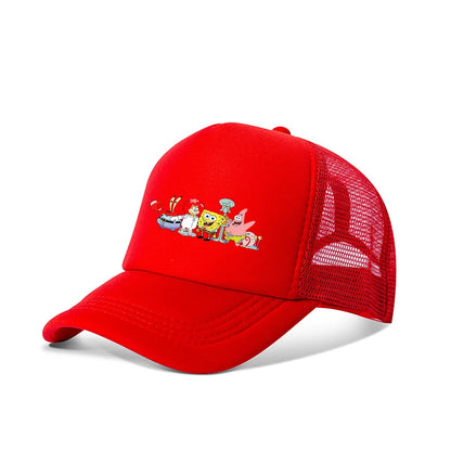 Sød SpongeBob-baseballkasket i anime-stil, rund, til børn, drenge, piger og voksne, til sport og fritid, med solskærm, justerbar, film- og tegneseriefigur, med skygge og netforing
