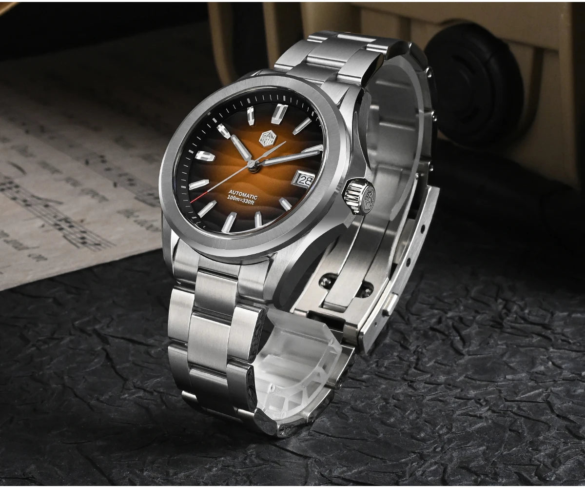 San Martin New Gada Watch 39mm Desert Texture Men Dress Watch NH35 Automatic Mechanical Sapphire Waterproof 100m Luminous SN0129