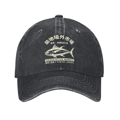Japanse Tsukiji-vismarkt, gewassen, Tokio, Japan, baseballpet, zongewassen truckerpet, dames- en heren-snapbackpet