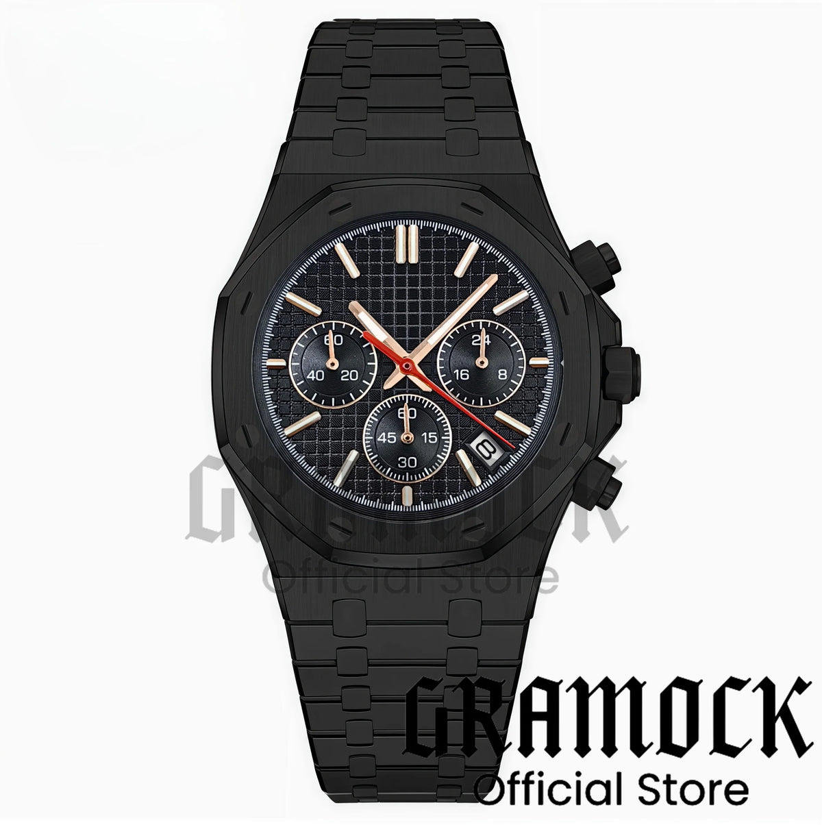 Gramock VK63 Fashionable Men's Quartz Chronograph Luxury Sapphire Stainless Steel Rose Gold Index Dial Waterproof 5Bar Luminous