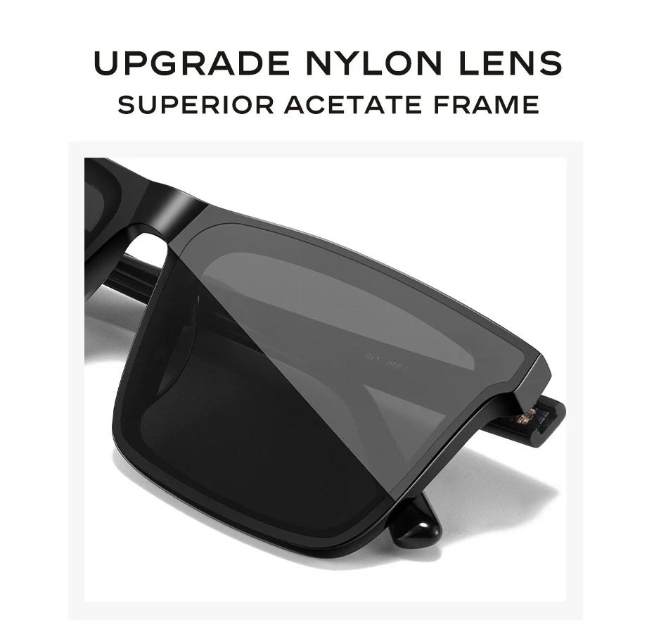CAPONI Nylon Polarized Sunglasses High Quality Acetate Square Flat Design Sun Glasses For Men UV400 Protect Black Shades CP7499