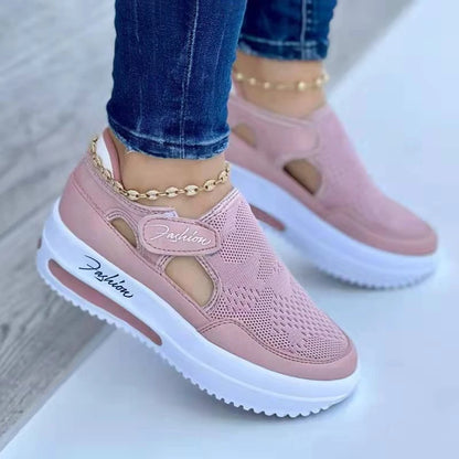 Large Casual Single Shoes for Women 2025 New Summer Flat Bottomed Breathable Casual Mesh Fashionable Thick Soled Sports Shoes