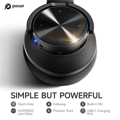Picun B8 Bluetooth Headphones 120H Playtime Headset Wireless Bluetooth 3EQ Mode Low Latency Hands-Free Calls Over Ear Headphones