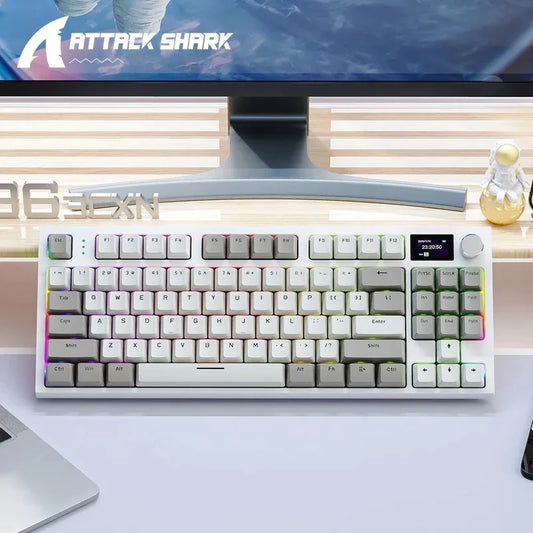 ATTACK SHARK K86 Mechanical Keyboard with Metal Knob,TFT Smart Color Screen,87-key Layout,RGB Lighting,and Three-mode Connection