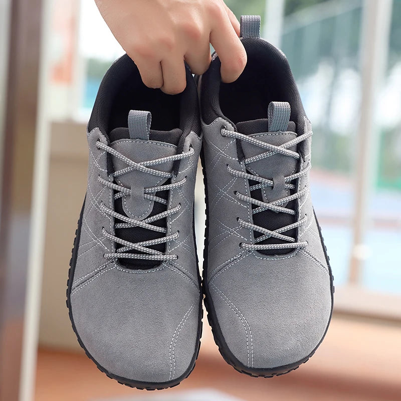 Zapatos de cuero de ante y tejido PU con puntera ancha, antideslizantes, para senderismo, trabajo, deporte masculino y caminatas al aire libre para mujer
