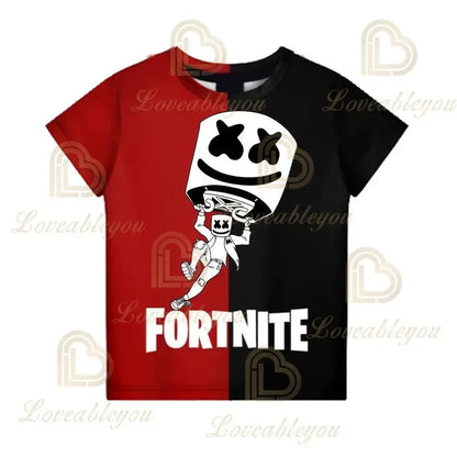 Camiseta infantil de verano Cartoon Fortnite con estampado 3D, para niños y niñas, streetwear para adultos y niños, camiseta divertida de cuello redondo