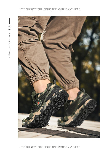 Men's camouflage breathable sports shoes are comfortable and non slip soft soled shoes suitable for men's outdoor activities
