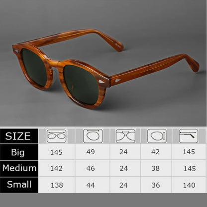 Polariserade solglasögon för män och kvinnor, Johnny Depp-inspirerade solglasögon i Lemtosh-stil, retro, runda, acetatbåge, UV400-glas, Oculos