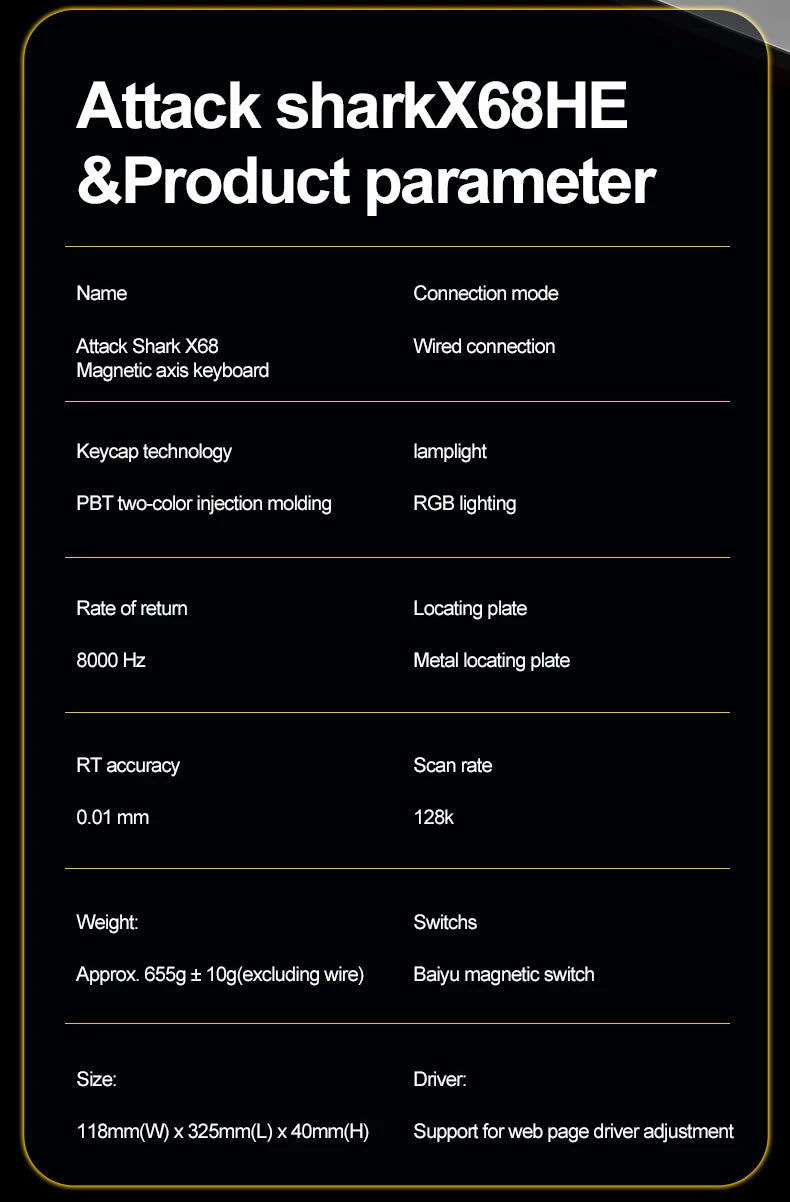 ATTACK SHARK X68HE Magnetic Keyboard Red Wired Mechanical for Pro Gaming 0.01mm Rapid Trigger 8000Hz SOCD/Rs 0.125ms 128K Rate