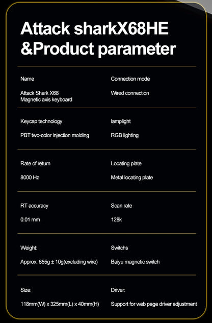ATTACK SHARK X68HE Magnetic Keyboard Red Wired Mechanical for Pro Gaming 0.01mm Rapid Trigger 8000Hz SOCD/Rs 0.125ms 128K Rate