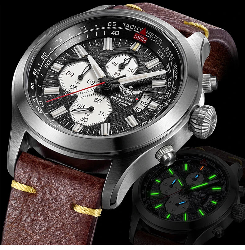 YELANG V1029S Men's Quartz Watch 42mm Japan OS10 Movement T100 Luminous 100M Waterproof Sports Military Style Watches Sapphire