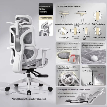 Mesh Office Chair Ergonomic Adjustable Lumbar Swivel Reclining Headrest Rolling Casters Home Office Office Chair Gaming Chair