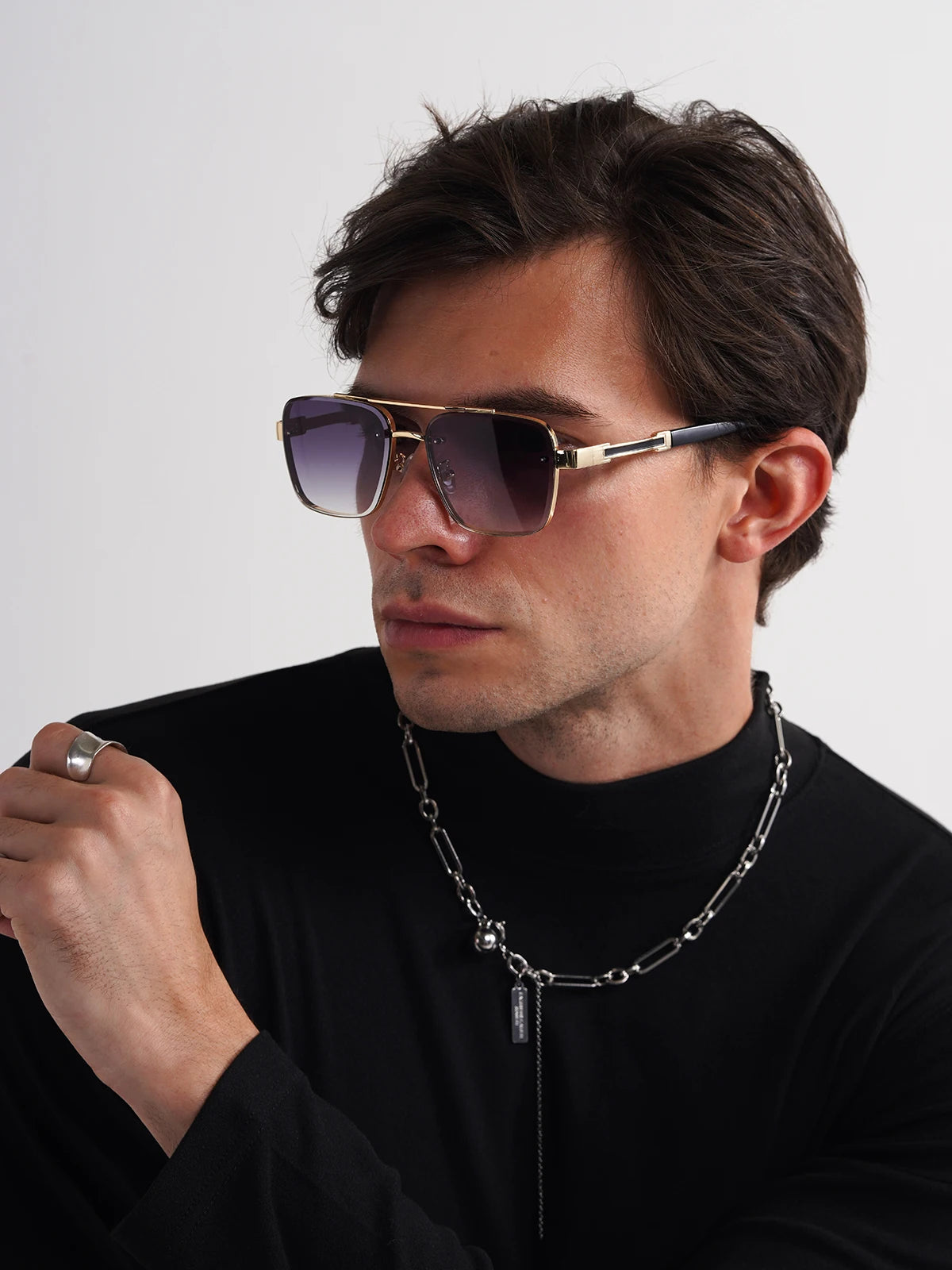 Ruiao Square Mens Designer Sunglasses Metal Frame Gradient Luxury Shades UV400 Rectangle Pilot Sun Glasses for Men