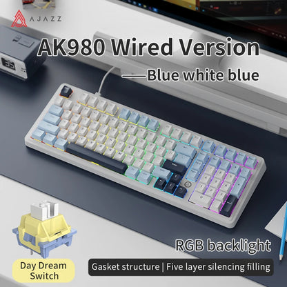 AJAZZ AK980 Wired Mechanical Keyboard Hot Swap Gasket RGB Low Noise Ergonomics Office Gaming Keyboard Customized PC Accessories