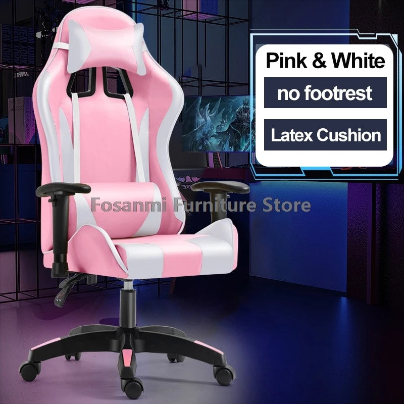 Fosanmi Gaming Chair with Footrest & Headrest, Ergonomic Leather Racing Chair, Swivel Computer Gaming Chair with Adjustable Armrests for Office