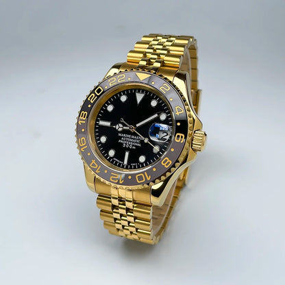 40mm Luxury Full Gold YM Automatic Watch, Ceramic Rotating Bezel, Super Luminous Display, Sapphire Glass for NH35mechanicalwatch