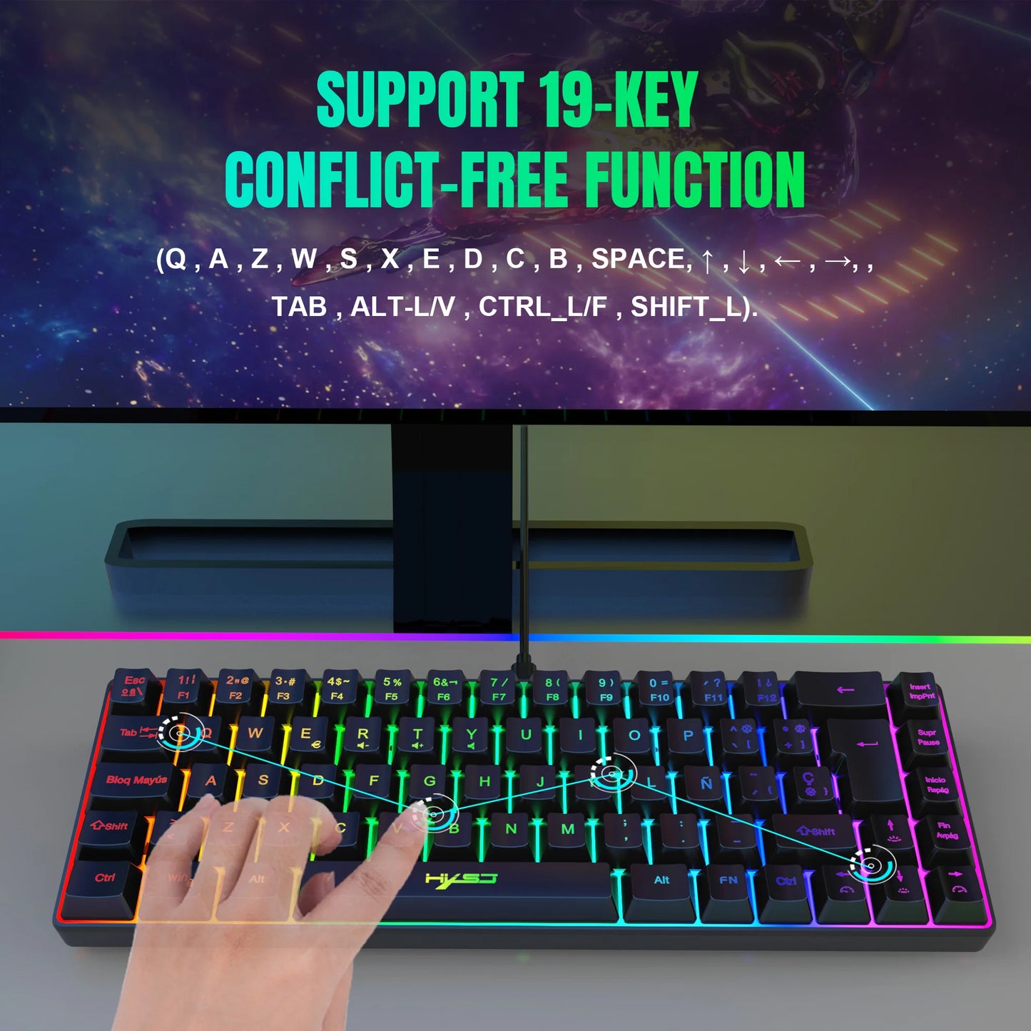¡Oferta destacada! Teclado gaming con cable de 69 teclas en español, retroiluminación RGB, diseño compacto al 68%, un accesorio imprescindible para profesionales de oficina y gamers