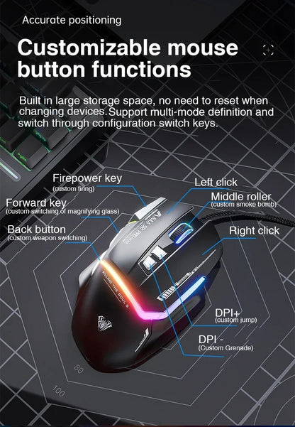 AULA S12Pro Wired Mechanical Mouse 1000HZ 12800DPI RGB Low Latency Macro Defines Esports Gaming Mouse PC Gamer Accessories