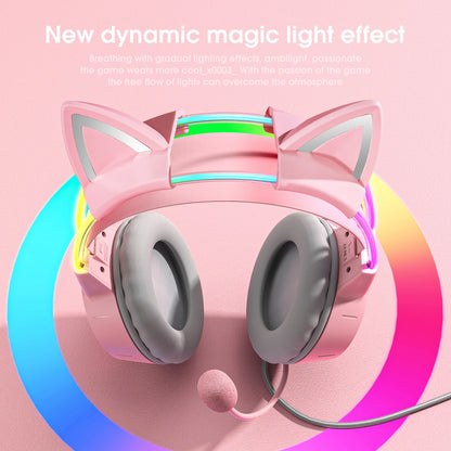ONIKUMA Gaming Headphones Esports Package with Dynamic RGB Light Detachable Cat Ears Mouse Holder Wired Headset with Mic Gamer