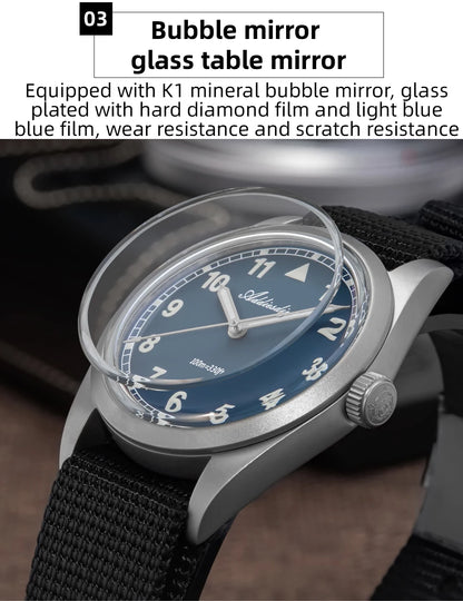 Reloj analógico para hombre ADDIESDIVE de 36mm con cristal de espejo abombado, resistente al agua 100m, luminoso, reloj de cuarzo sencillo para hombre con correa de nailon