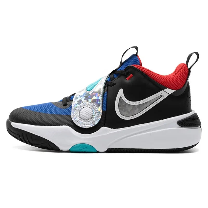 Nike Full-Length Rubber Outsole Cushioning Women's Practical Basketball Shoes, New Velcro Design, Wear-Resistant and Durable Mid-Top Basketball Shoes, Team Hustle D11 Eye-Catching Color Outdoor Casual Basketball Shoes, Excell