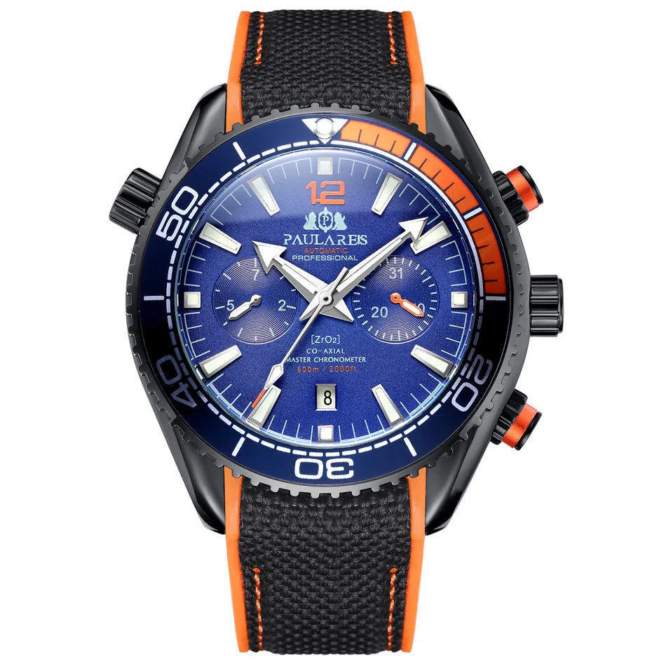 Classic Luxury Men Automatic Watch Multifunction Mechanical Wristwatch Rubber Strap Waterproof Week Date Watches Reloj Hombre