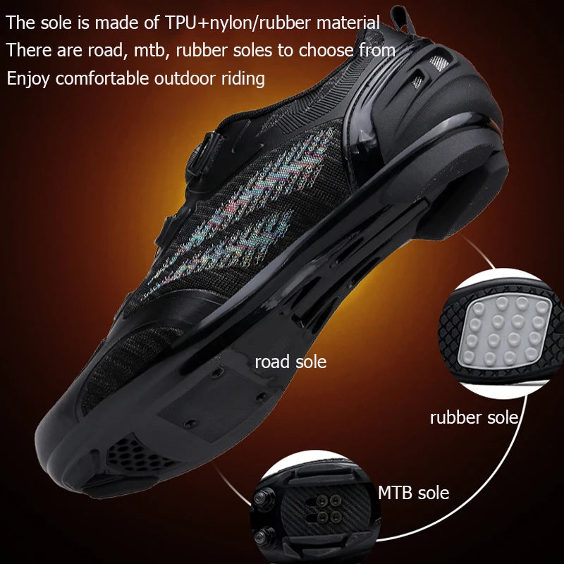 Zapatillas de ciclismo MTB para hombre y mujer T03 moradas, transpirables, de velocidad, con autocierre, para ciclismo de carretera, deporte al aire libre, competición y entrenamiento