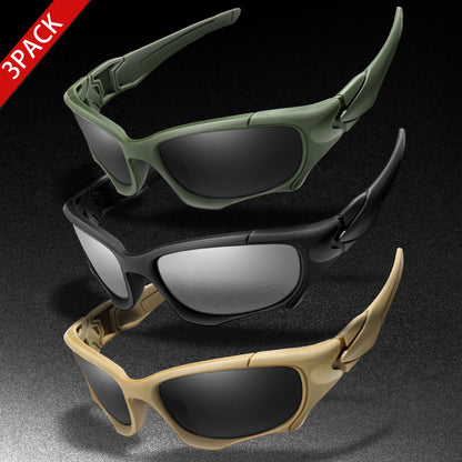 3-PACK Trendiga Outdoor Tactics-sportglasögon för män och kvinnor – cykelglasögon, bilkörning, camping, resor – färgglada skyddsglasögon