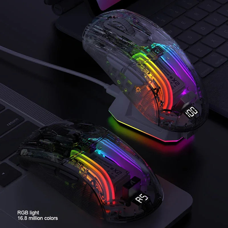 Attack Shark X2PRO Bluetooth Mouse, Tri-Mode , RGB Lights, Magnetic Charging ,Transparent, Battery Indicator, Computer Phone