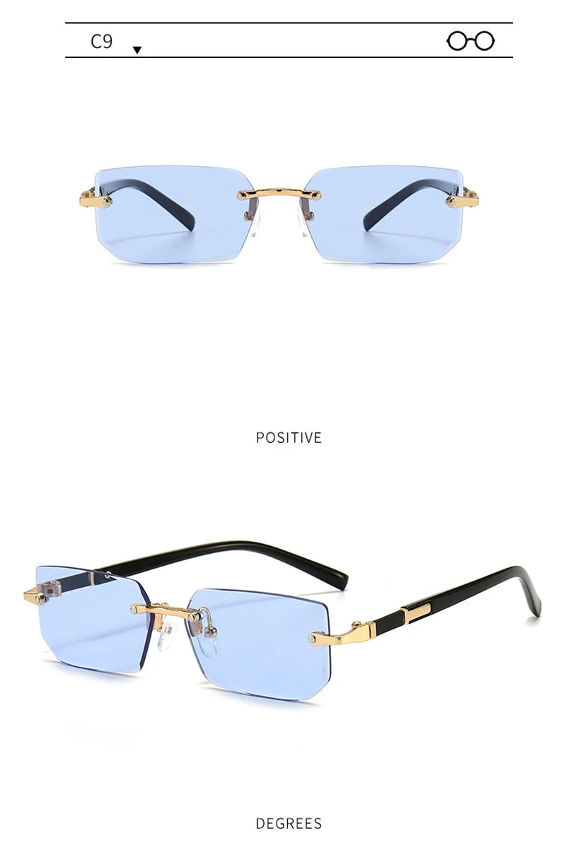 Mode Rimless Solglasögon Män Kvinnor Populära Ramlösa Solglasögon Man Kvinna Klassiska Små Fyrkantiga Sommar Resesolglasögon