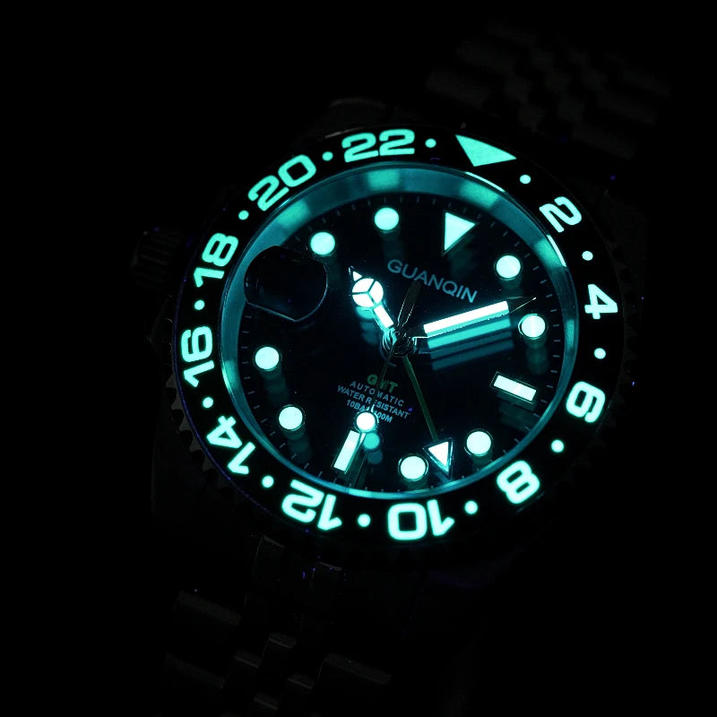 Orologio da uomo GUANQIN GMT 2025, nuovo orologio automatico da uomo NH34, meccanico da polso, vetro zaffiro, acciaio inox, per mancini