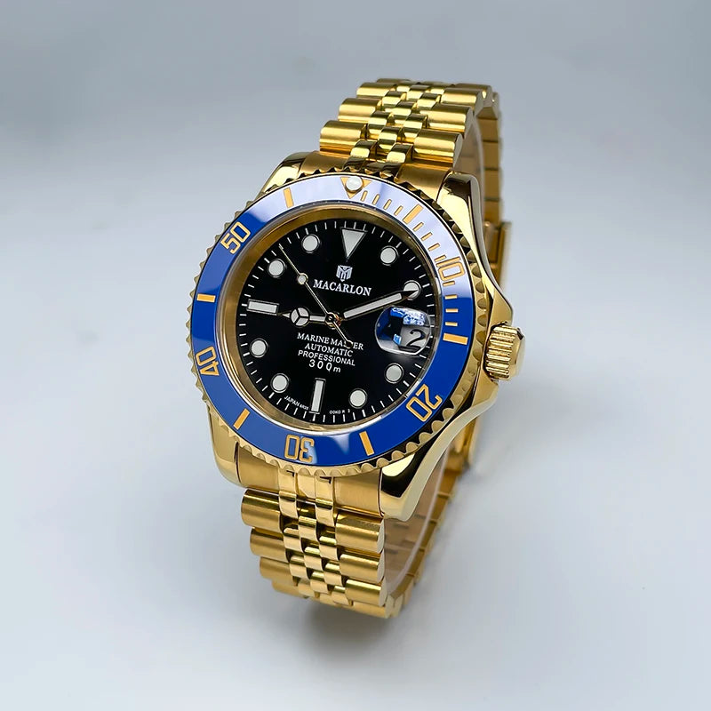 40mm Luxury Full Gold YM Automatic Watch, Ceramic Rotating Bezel, Super Luminous Display, Sapphire Glass for NH35mechanicalwatch