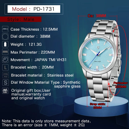 2025 PAGANI DESIGN 38MM Men's Classic Fashion Quartz Watches PD1731 VH31 Mov Stainless Steel Sport Waterproof Clock reloj hombre